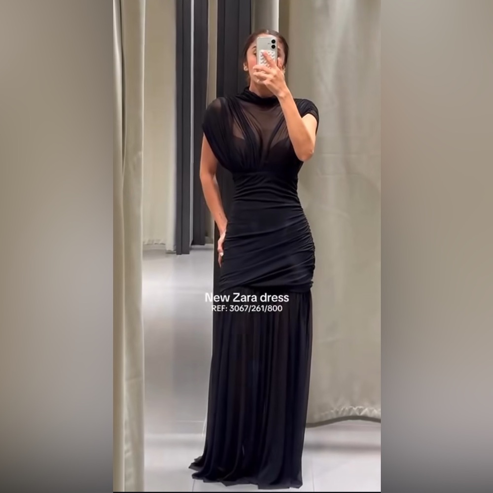 ZARA COMBINED DRAPED MIDI DRESS